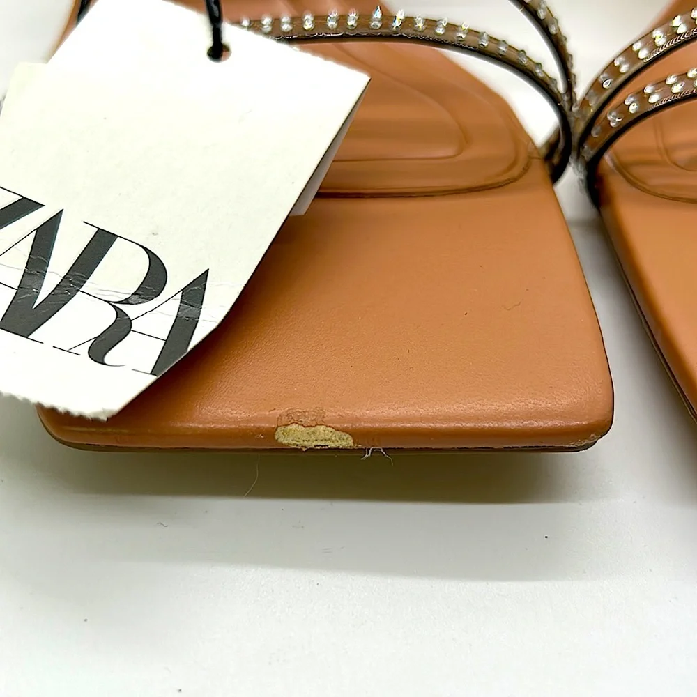 Zara Bling Jewel Tan Strappy High Heels EUC Size 40/USA Size 9 🔥🔥 - Picture 6 of 8